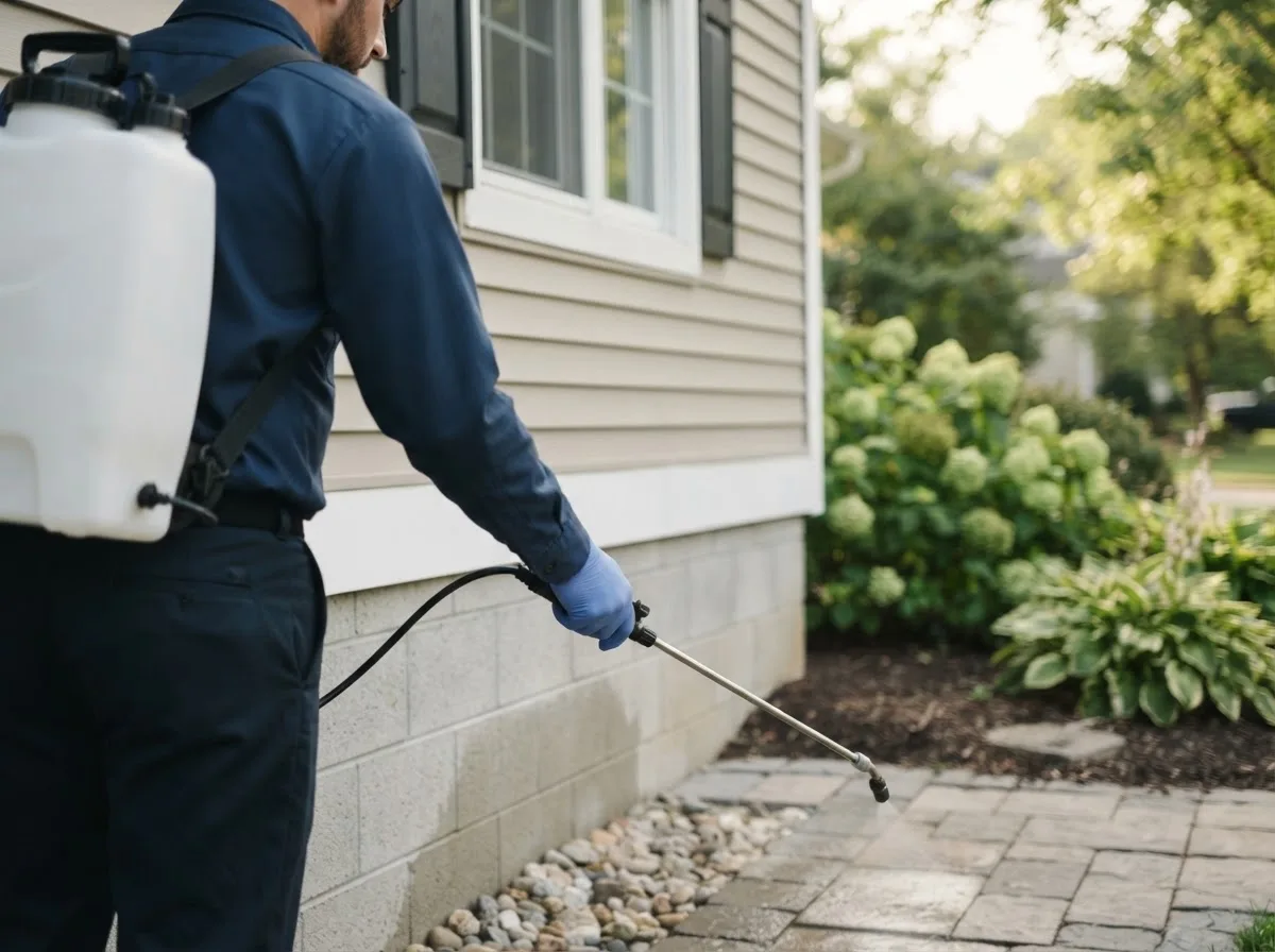 Pest control technician inspecting a home in Claudville, VA